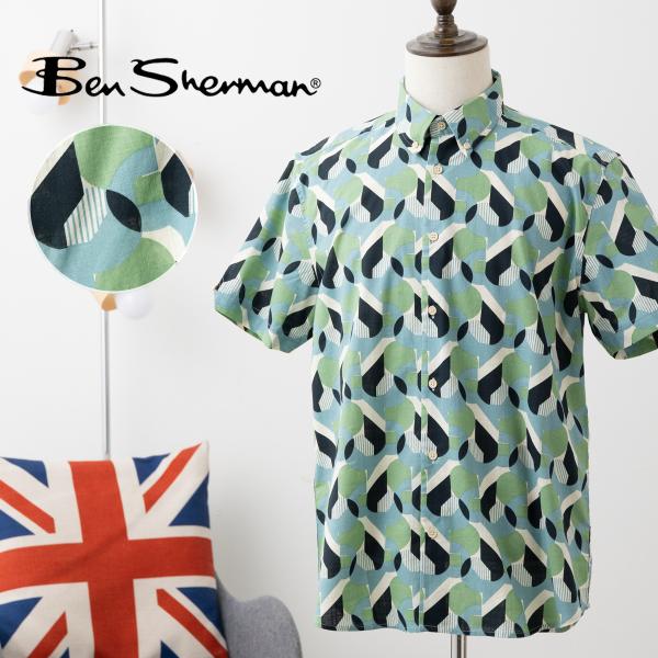 Ben Sherman ベンシャーマン 半袖シャツ アールデコプリント クラシックフィット ボタンダ...