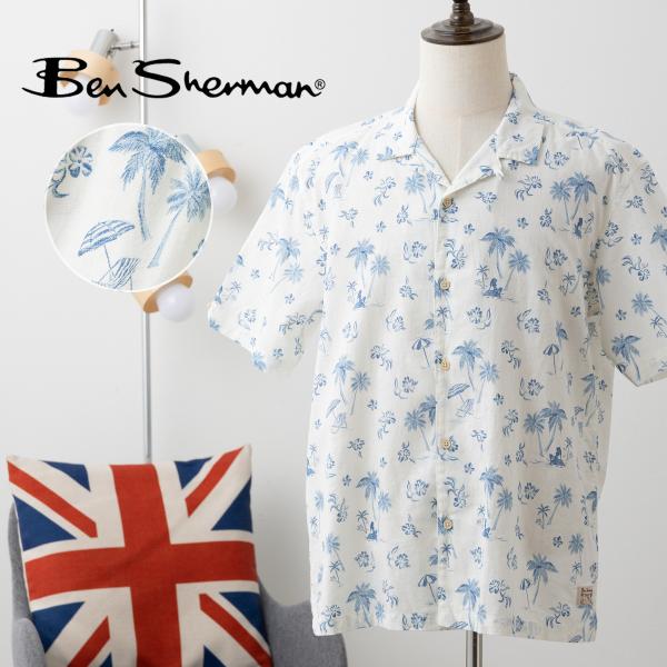 Ben Sherman ベンシャーマン 半袖シャツ リゾート プリント リラックスフィット キャンプ...