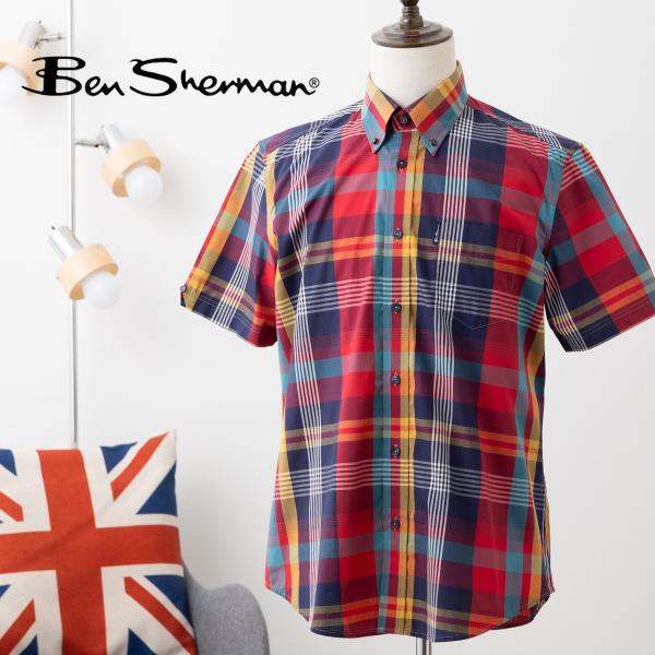 Ben Sherman ベンシャーマン 半袖シャツ ラージマドラスチェック シャツ プリント レギュ...