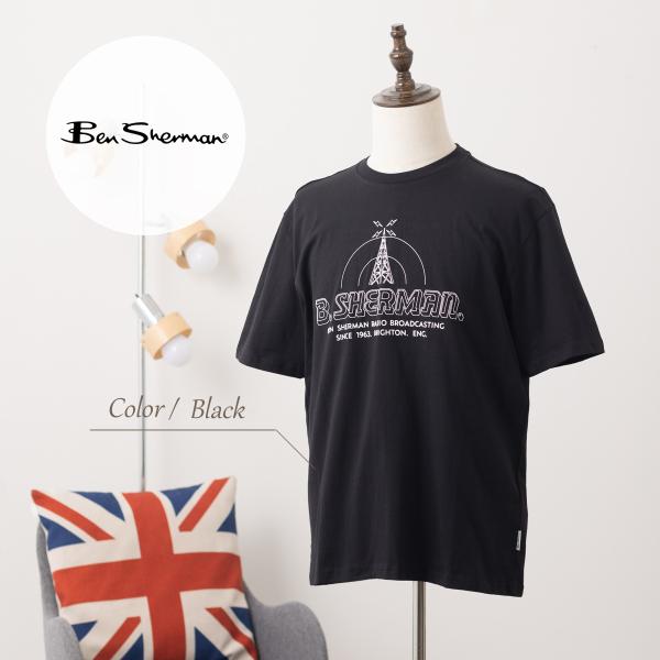 Ben Sherman ベンシャーマン ロゴプリント Tシャツ 半袖 ブラック ラジオタワーバンド ...