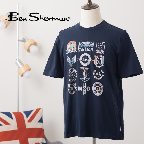 Ben Sherman ベンシャーマン グラフィック プリント Tシャツ 半袖 ダークネイビー スク...
