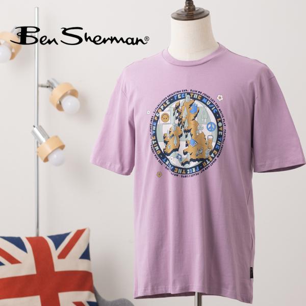 Ben Sherman ベンシャーマン ロゴプリント Tシャツ 半袖  バイオレット フェスティバル...