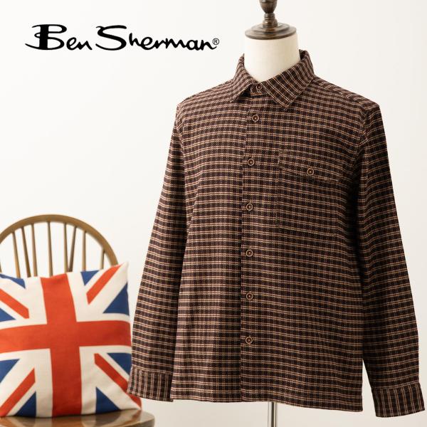 ベンシャーマン Ben Sherman 長袖シャツ パピートゥース ハウンドトゥース プリント チェ...