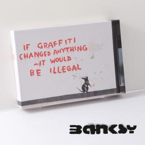 BANKSY CANVAS ART バンクシー キャンバスアート スモール 30cm × 21cm × 3.5cm If Graffiti Changed Anything｜ukclozest