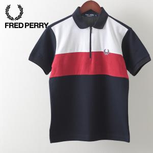 フレッドペリー Fred Perry ポロシャツ ポロ 正規販売店 日本製 ネイビー トリコロール スポーツウェア パネル ジップネック パイル 鹿の子 メンズ｜ukclozest