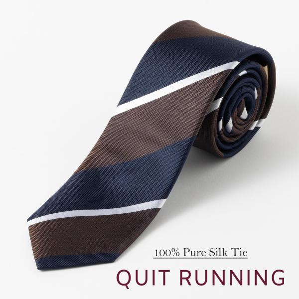 Quit Running クイトランニング シルク ナロー ネクタイ ストライプ ブラウン ネイビー...