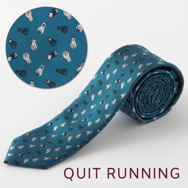 猫好きの方に キャット デザインネクタイ 刺繍 洗えるイージーケア ストライプ ブルーグリーン CH...