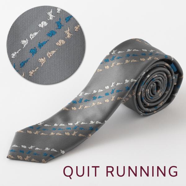 猫好きの方に キャット デザインネクタイ 刺繍 洗えるイージーケア シルバー グレー ストライプ C...