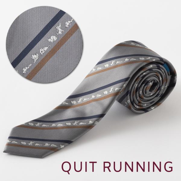 猫好きの方に キャット デザインネクタイ 刺繍 洗えるイージーケア シルバー グレー ストライプ C...