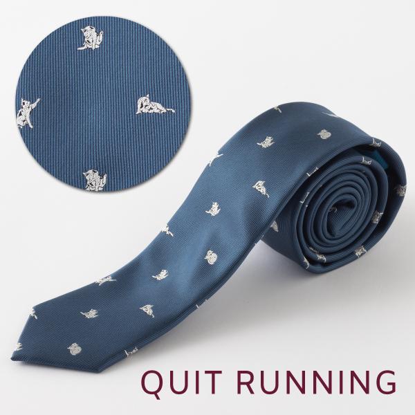 猫好きの方に キャット デザインネクタイ 刺繍 洗えるイージーケア ブルー CHILLWORK ウォ...