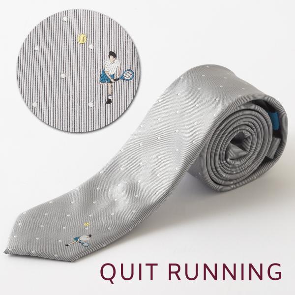 テニスが趣味の方へ ホビーネクタイ テニス デザイン 刺繍 シルバー グレー ドット CHILLWO...