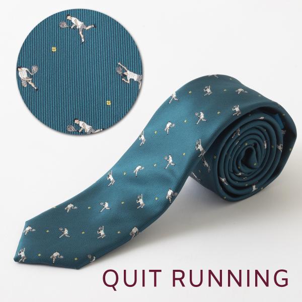 テニスが趣味の方へ ホビーネクタイ テニス デザイン 刺繍 ブルー グリーン CHILLWORK ウ...