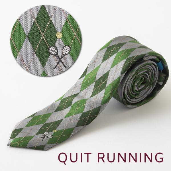 テニスが趣味の方へ ホビーネクタイ テニス デザイン 刺繍 グレー グリーン アーガイル CHILL...