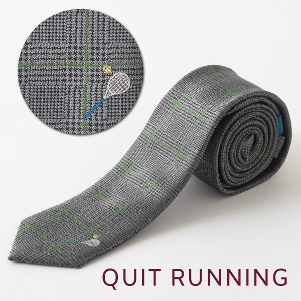 テニスが趣味の方へ ホビーネクタイ テニス デザイン 刺繍 グレー グリーン アーガイル CHILL...