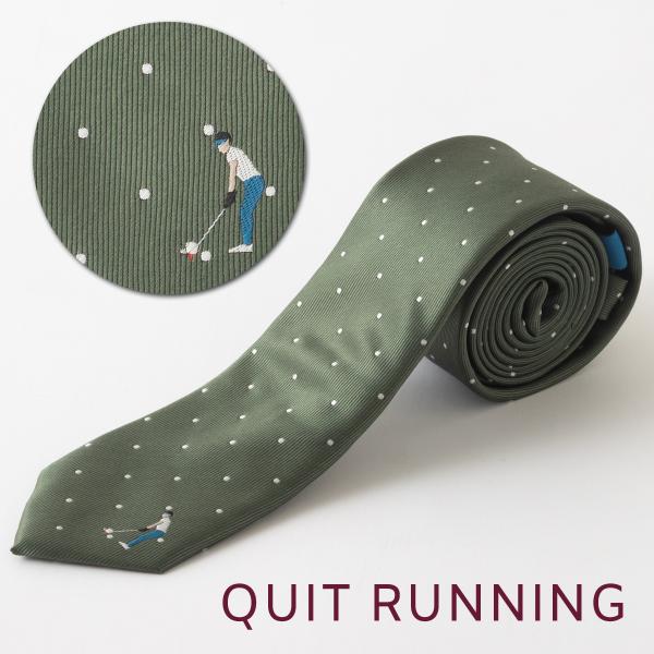 ゴルフが趣味の方へ ホビーネクタイ ゴルフ デザイン 刺繍 ダークグリーン ドット CHILLWOR...