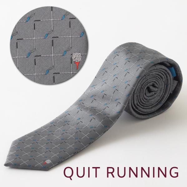 ゴルフが趣味の方へ ホビーネクタイ ゴルフ デザイン 刺繍 グレー  チェック クラブ CHILLW...