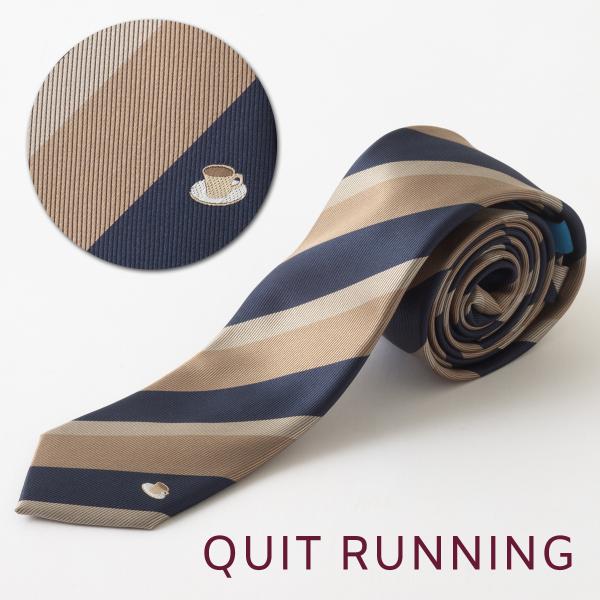 コーヒー好きの方へ ホビーネクタイ コーヒー カフェ デザイン 刺繍 ベージュ ストライプ CHIL...