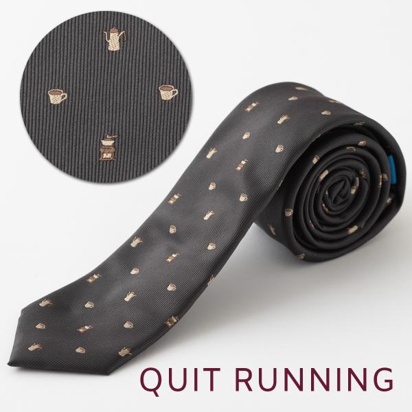 コーヒー好きの方へ ホビーネクタイ コーヒー カフェ デザイン 刺繍 ダークグレー CHILLWOR...