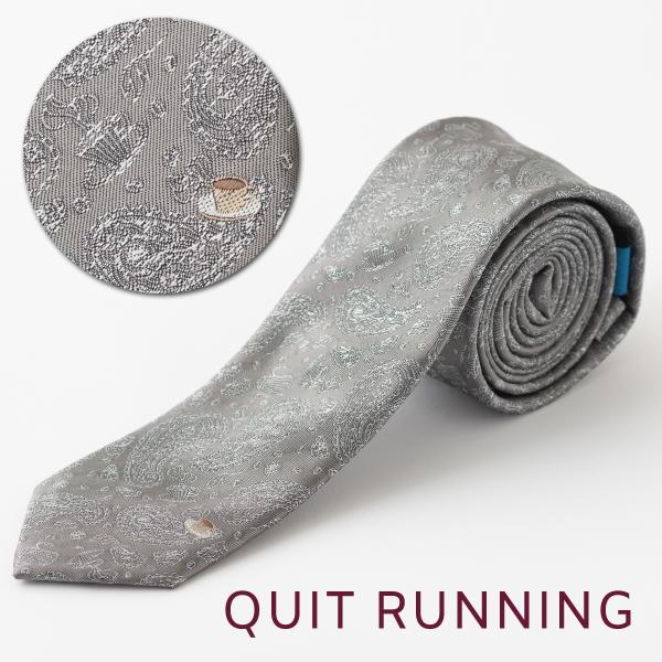 コーヒー好きの方へ ホビーネクタイ コーヒー カフェ デザイン 刺繍 シルバーグレー ペイズリー C...