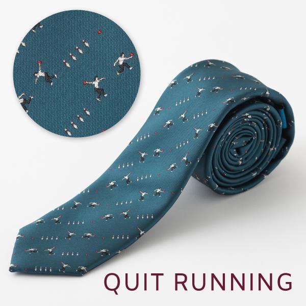 ボーリングが好きな方へ ホビーネクタイ ボーリング デザイン 刺繍 ブルーグリーン CHILLWOR...