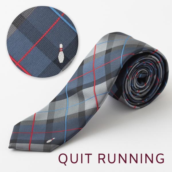 ボーリングが好きな方へ ホビーネクタイ ボーリング デザイン 刺繍 グレー ネイビー チェック CH...