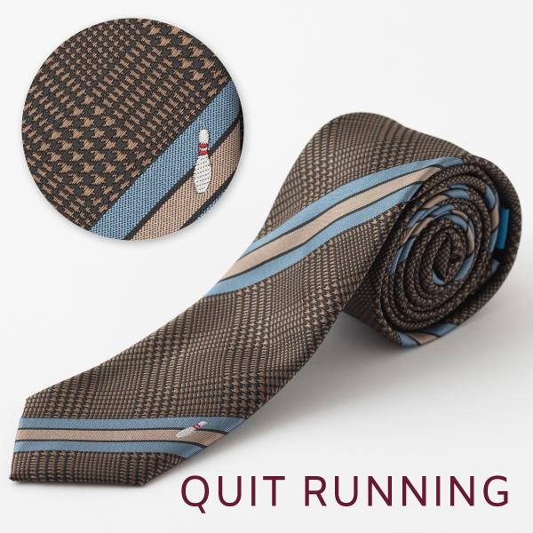 ボーリングが好きな方へ ホビーネクタイ ボーリング デザイン 刺繍 ブラウン ストライプ CHILL...