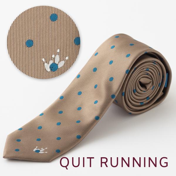 ボーリングが好きな方へ ホビーネクタイ ボーリング デザイン 刺繍 ベージュ ドット CHILLWO...