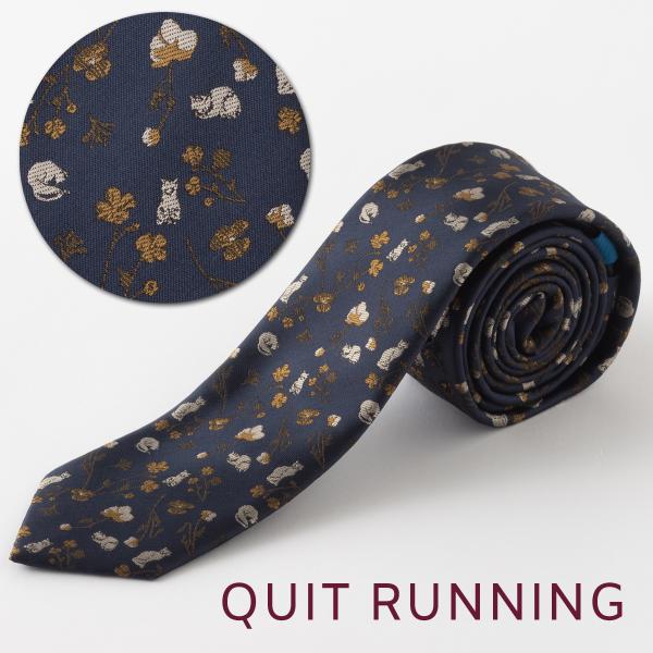 猫好きの方に キャット デザインネクタイ フラワープリント 刺繍 洗えるイージーケア ネイビー CH...