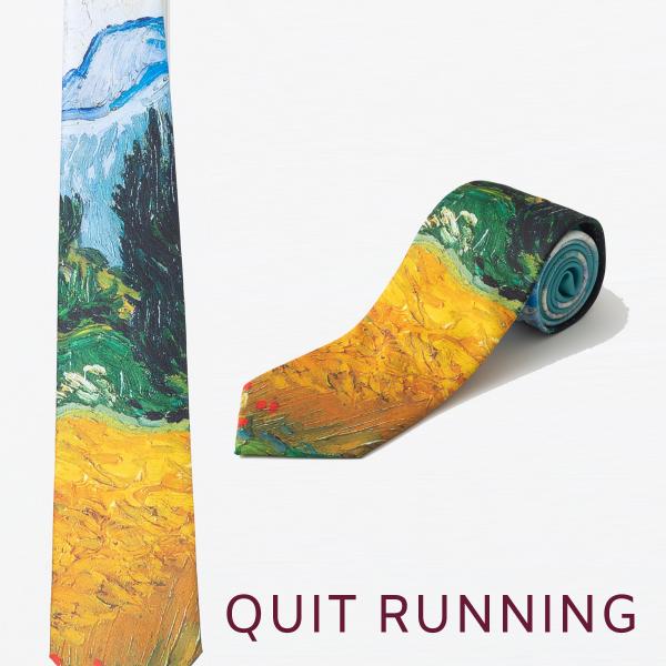 総柄とろみネクタイ 絵画 ゴッホ 糸杉のある麦畑 デザイン アート 洗えるイージーケア 太め CHI...