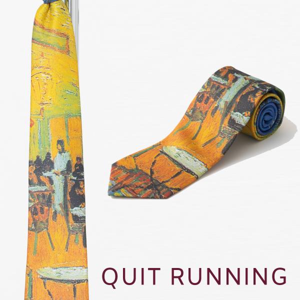 総柄とろみネクタイ 絵画 ゴッホ 夜のカフェテラス デザイン アート 洗えるイージーケア 太め CH...