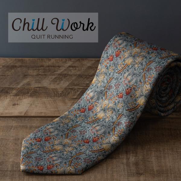 ネクタイ ウイリアムモリス柄  ゴールデンリリー 洗えるイージーケア 太め CHILLWORK ウォ...