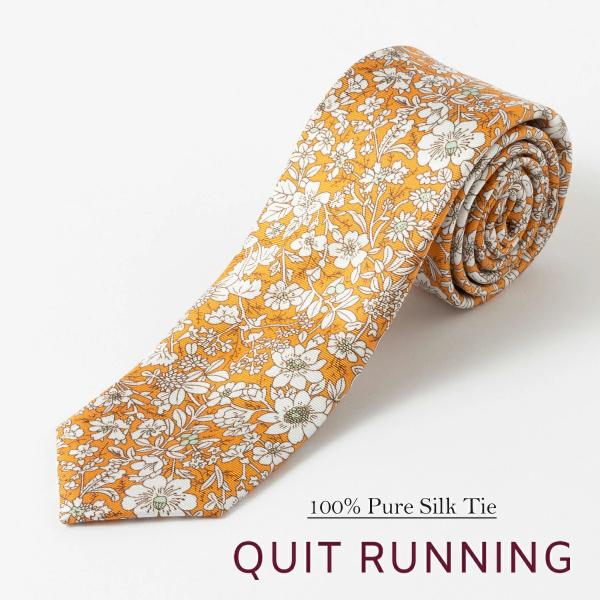 Quit Running メンズ シルクネクタイ クイトランニング フラワー フローラル 花柄 ハン...