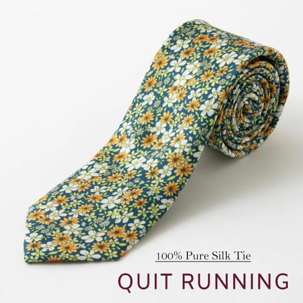 Quit Running クイトランニング フローラル フラワー 花柄 シルク ネクタイ ハンドメイ...