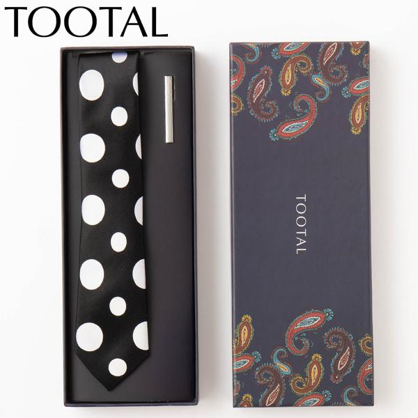 TOOTAL メンズ ネクタイピンギフトセット 100%上質シルク編み ブラックビッグドット トゥー...