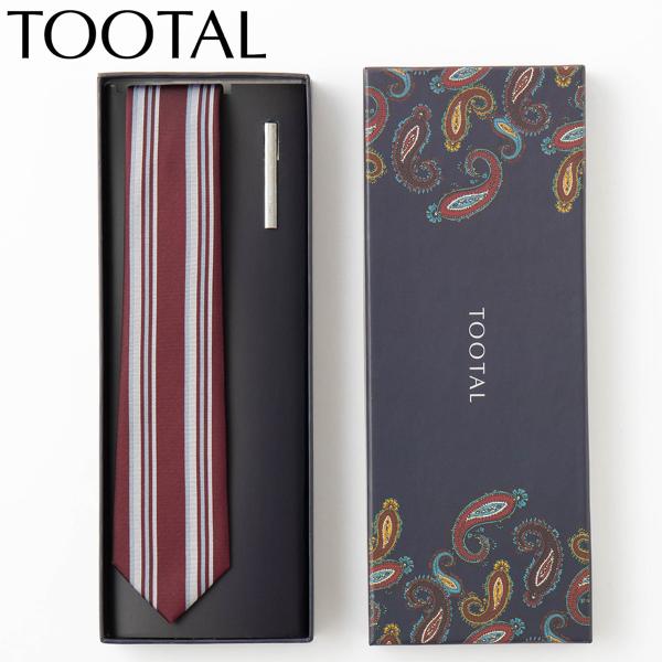 TOOTAL メンズ ネクタイピンギフトセット 100%上質シルク編み ボルドーストライプ トゥータ...