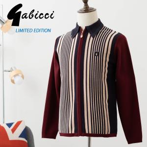 Gabicci メンズ ジップスルー ニットポロカーディガン 長袖 カベルネ ガビッチ ストライプ モッズファッション｜ukclozest