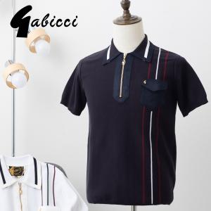 Gabicci メンズ ハーフジップニットポロシャツ 半袖  ガビッチ 50th リミテッドエディション ハーフジップ ネイビー ホワイト レトロ モッズファッション｜ukclozest