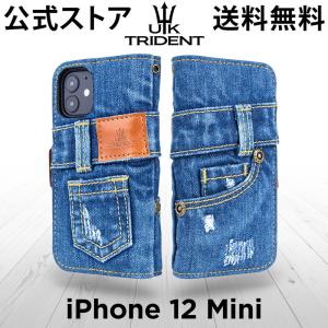 iPhone 12 mini 手帳型 デニム UK Trident ジーンズ生地 アイフォンケース