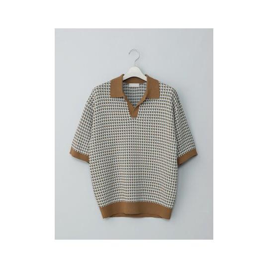 【スーツスクエア】メンズ GOOVI スキッパーポロニット 半袖 ウォッシャブル 和紙ブレンドプレー...