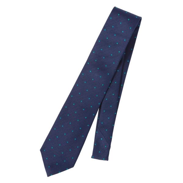 【スーツスクエア】ネクタイ シルク ドット×ヘリンボーン ネイビー系