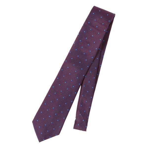 【スーツスクエア】ネクタイ シルク ドット×ヘリンボーン ボルドー系