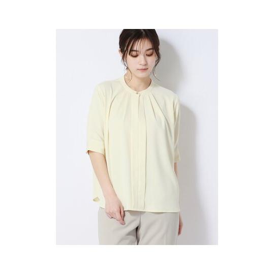 【スーツスクエア】レディース フロントタックブラウス 5分袖 ウォッシャブル ライトクロスストレッチ...