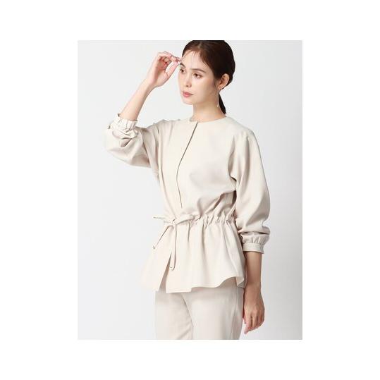 【スーツスクエア】レディース ブラウスジャケット ウォッシャブル PEジョーゼット 無地 アイボリー...