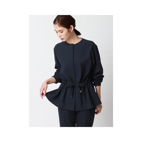 【スーツスクエア】レディース ブラウスジャケット ウォッシャブル PEジョーゼット 無地 ネイビー系...