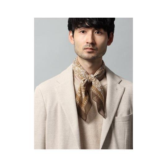 【スーツスクエア】メンズ スカーフ MADE IN ITALY コットン ペイズリー ブラウン系