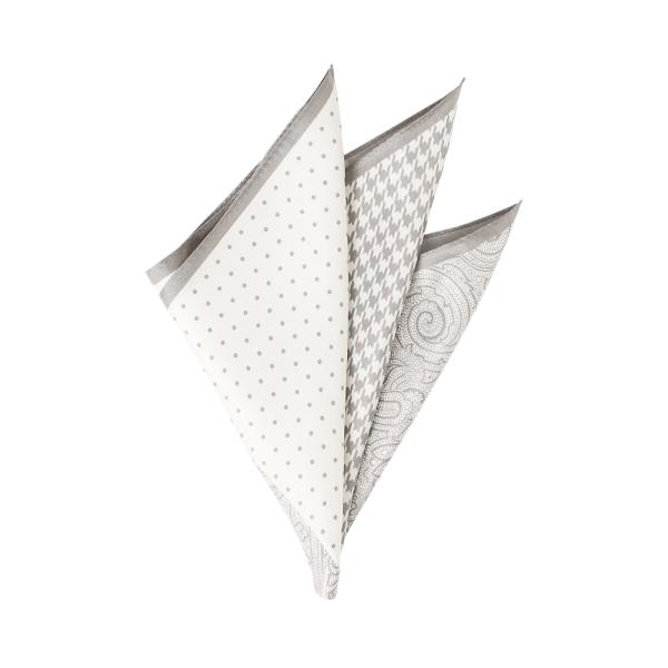 【スーツスクエア】パネルプリント シルクポケットチーフ グレー