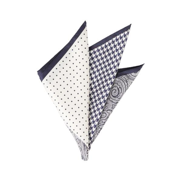 【スーツスクエア】パネルプリント シルクポケットチーフ ネイビー