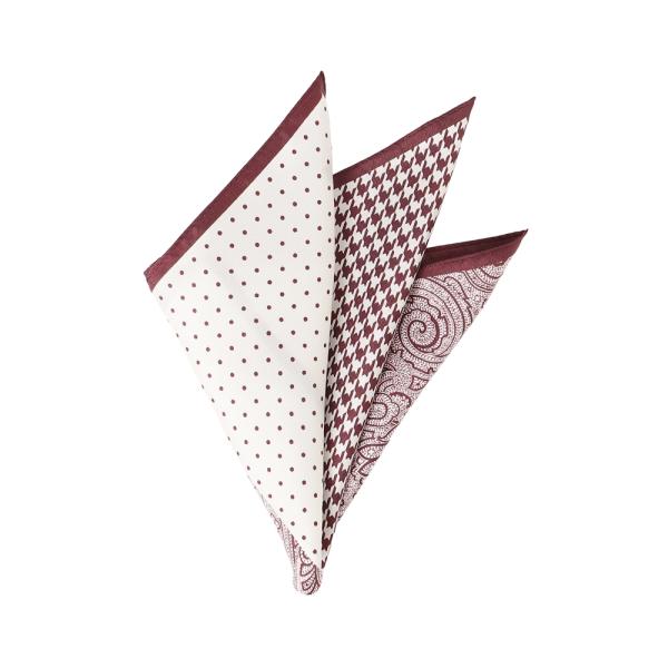 【スーツスクエア】パネルプリント シルクポケットチーフ ボルドー