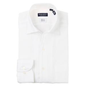 ※ワイシャツ 長袖 形態安定 ワンピースカラー 織柄 CLASSIC SLIM-FIT ドレスシャツ ホワイト