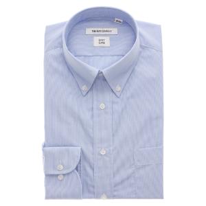 ワイシャツ 長袖 形態安定 再生繊維 ボタンダウンカラー ストライプ FIT ドレスシャツ サックスブルー×ホワイト
